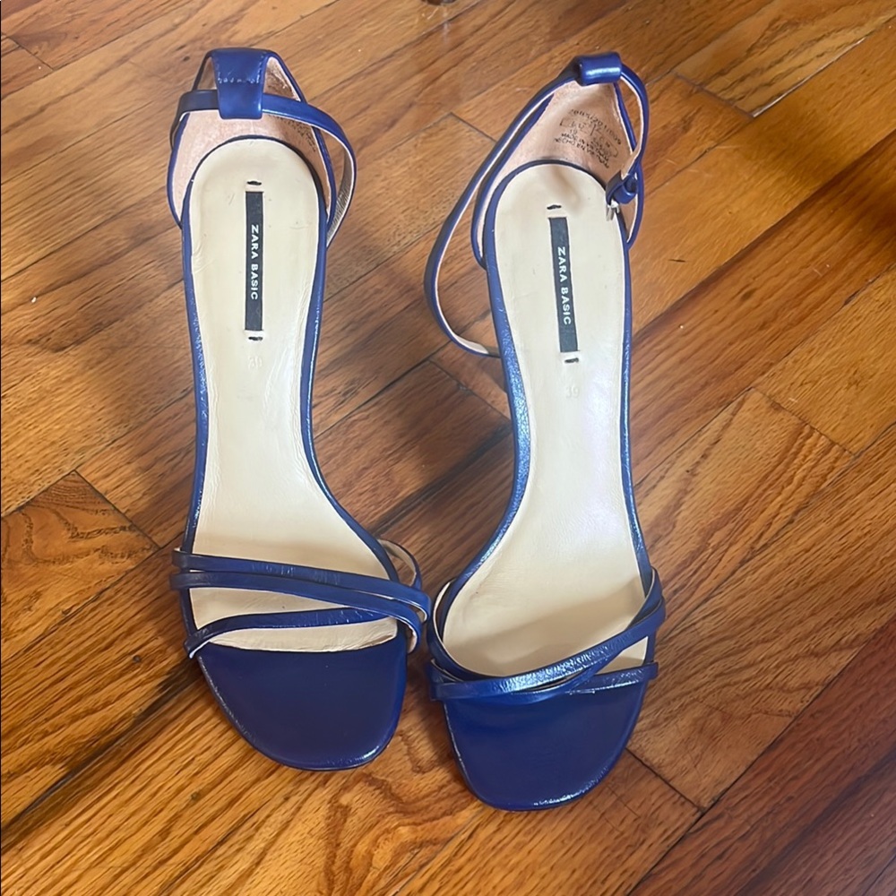 Zara Blue Strappy Satin Heels NWOT